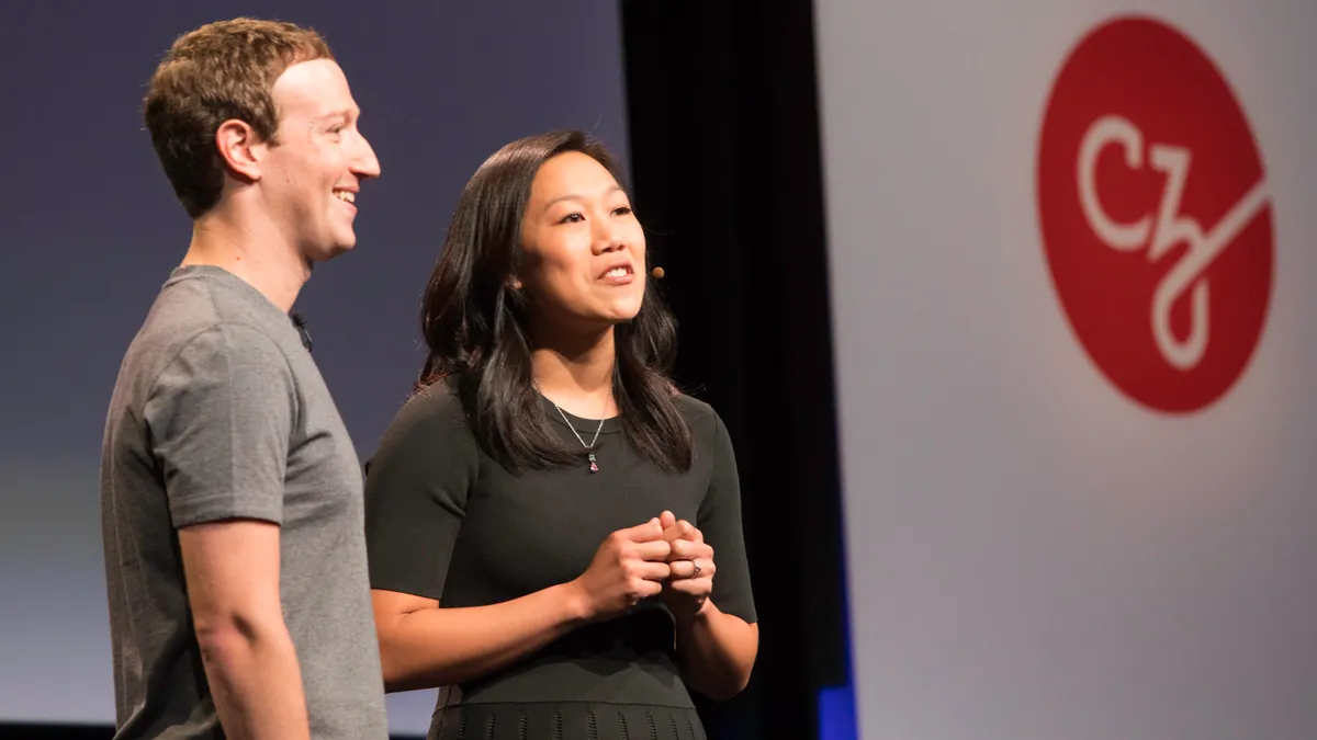 A photo of Mark Zuckerberg and Priscilla Chan.